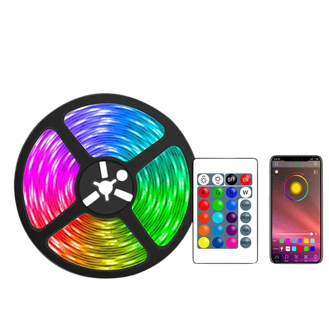 RGB LED Lichtstreifen 1–30 m – USB 5V – Bluetooth, WLAN oder 44-Key Fernbedienung – App steuerbar - Musik Sync