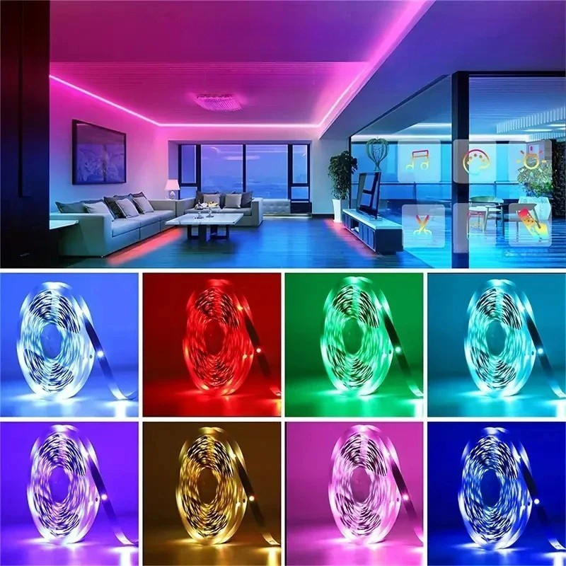 RGB LED Lichtstreifen 1–30 m – USB 5V – Bluetooth, WLAN oder 44-Key Fernbedienung – App steuerbar - Musik Sync