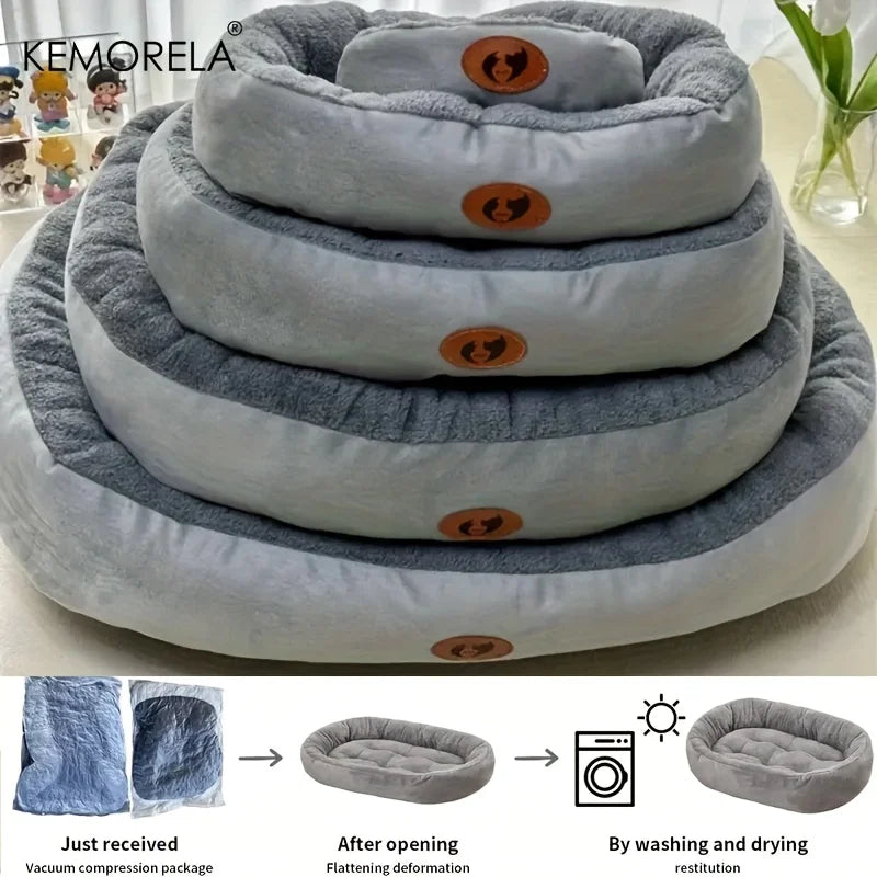 Plush oval pet bed for dogs and cats – Washable, breathable all-season cushion for all sizes