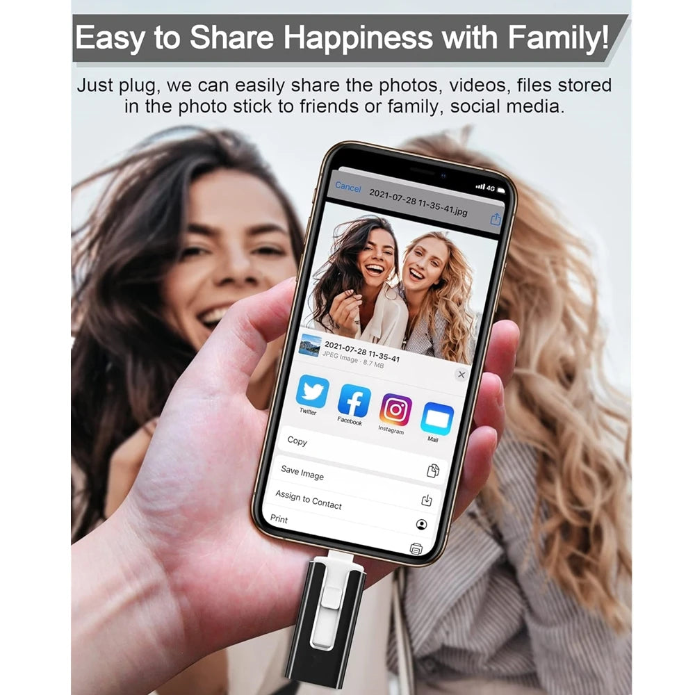 4-in-1 USB flash drive for iPhone, iPad, Android and PC – USB 3.0 metal pen drive 32–256 GB external storage