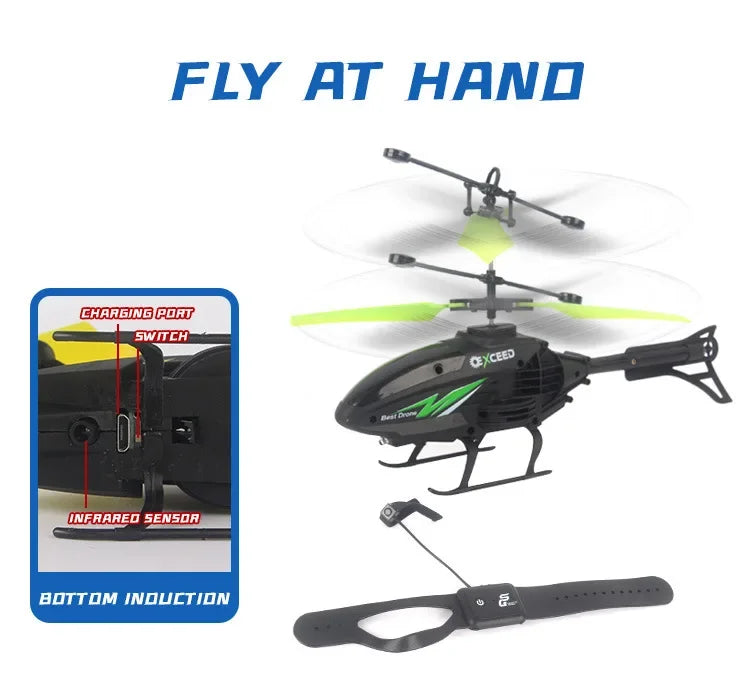 Handgelenk-gesteuerter Induktions-Mini-Helikopter – Stoßfeste RC-Drohne mit LED-Beleuchtung & USB-Aufladung
