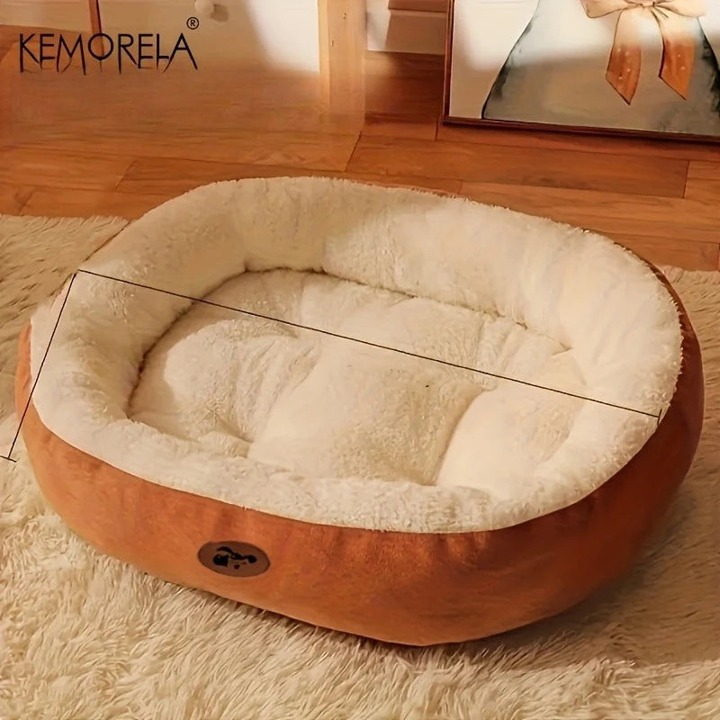 Plush oval pet bed for dogs and cats – Washable, breathable all-season cushion for all sizes