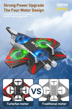 RC Flugzeug mit Fernbedienung und LED Beleuchtung, wiederaufladbares Kampfjet Spielzeug mit Ein Tasten Start und Landung, Stunt Flugzeug für Kinder und Anfänger Indoor Outdoor