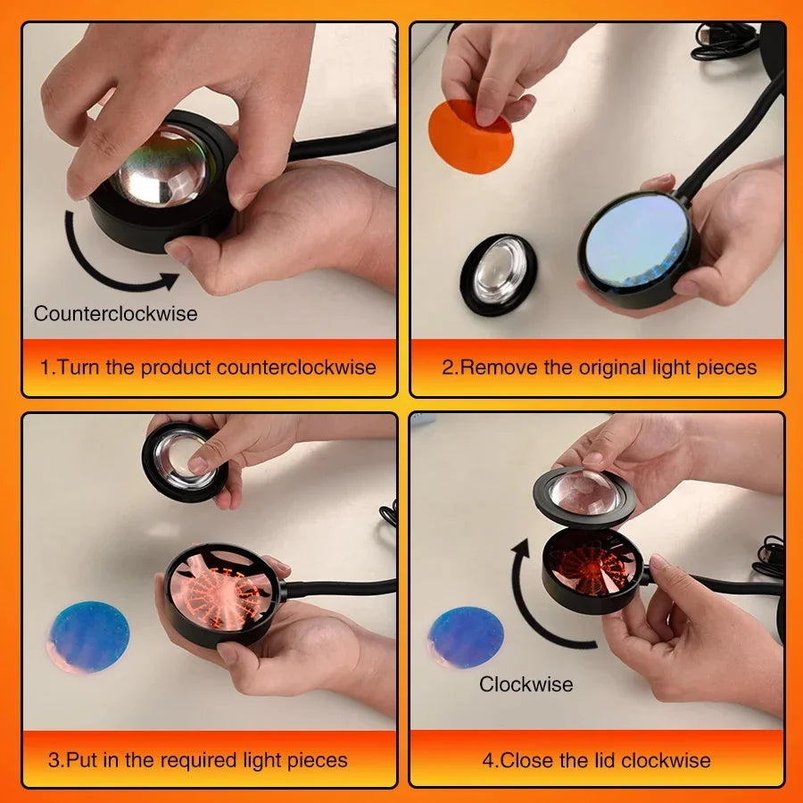 Sunset Projector Lamp – LED Sunset Light with 7 Colors, 360 Degree Rotation and USB – Perfect Decorative and Photo Lamp for Home