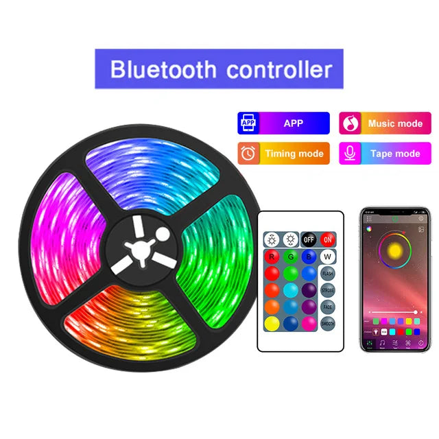 RGB LED Lichtstreifen 1–30 m – USB 5V – Bluetooth, WLAN oder 44-Key Fernbedienung – App steuerbar - Musik Sync