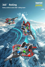 RC Flugzeug mit Fernbedienung und LED Beleuchtung, wiederaufladbares Kampfjet Spielzeug mit Ein Tasten Start und Landung, Stunt Flugzeug für Kinder und Anfänger Indoor Outdoor