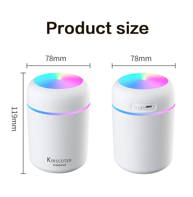 Mini-Luftbefeuchter und Aroma-Diffusor 300ml USB – LED-Licht, Ultraschall, 2 Sprühmodi, leise