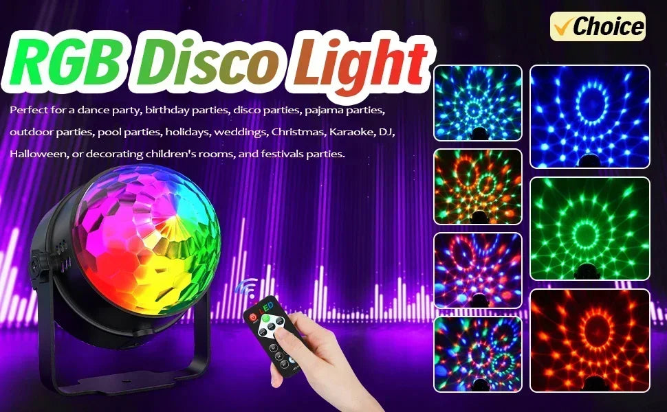 RGB LED Disco Licht – Rotierender DJ Ball mit Strobe & Sound-Control, 15W Party-Lampe für Zuhause, Club, Events & Weihnachten