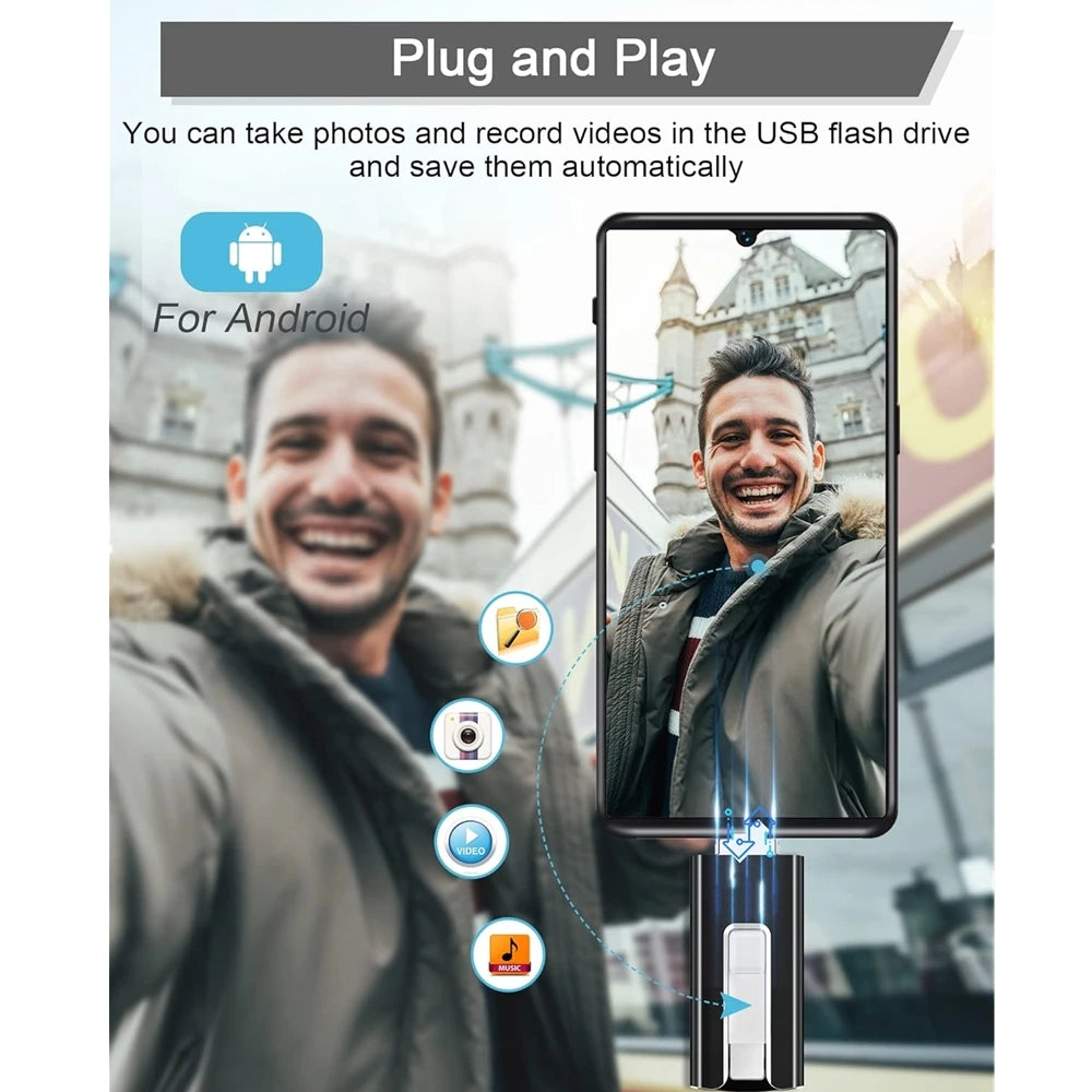 4-in-1 USB flash drive for iPhone, iPad, Android and PC – USB 3.0 metal pen drive 32–256 GB external storage