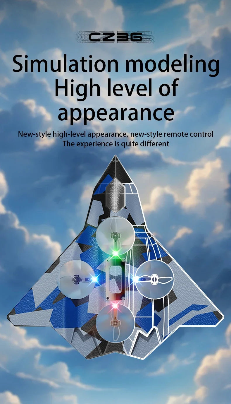 RC Flugzeug mit Fernbedienung und LED Beleuchtung, wiederaufladbares Kampfjet Spielzeug mit Ein Tasten Start und Landung, Stunt Flugzeug für Kinder und Anfänger Indoor Outdoor