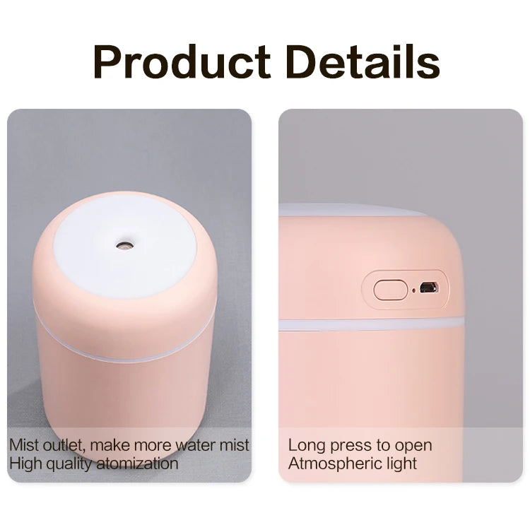 Mini-Luftbefeuchter und Aroma-Diffusor 300ml USB – LED-Licht, Ultraschall, 2 Sprühmodi, leise