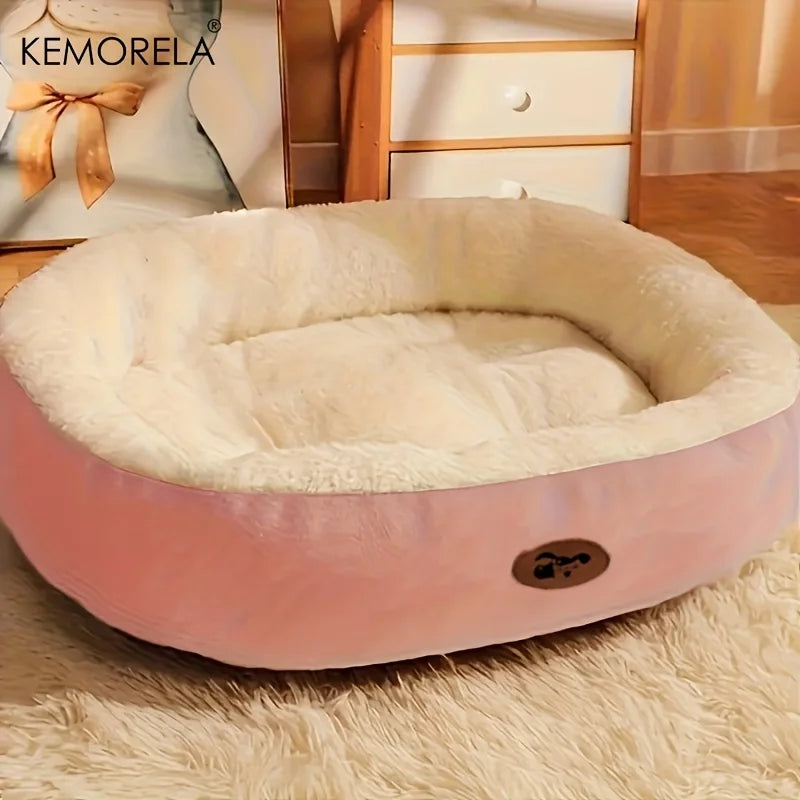 Plush oval pet bed for dogs and cats – Washable, breathable all-season cushion for all sizes
