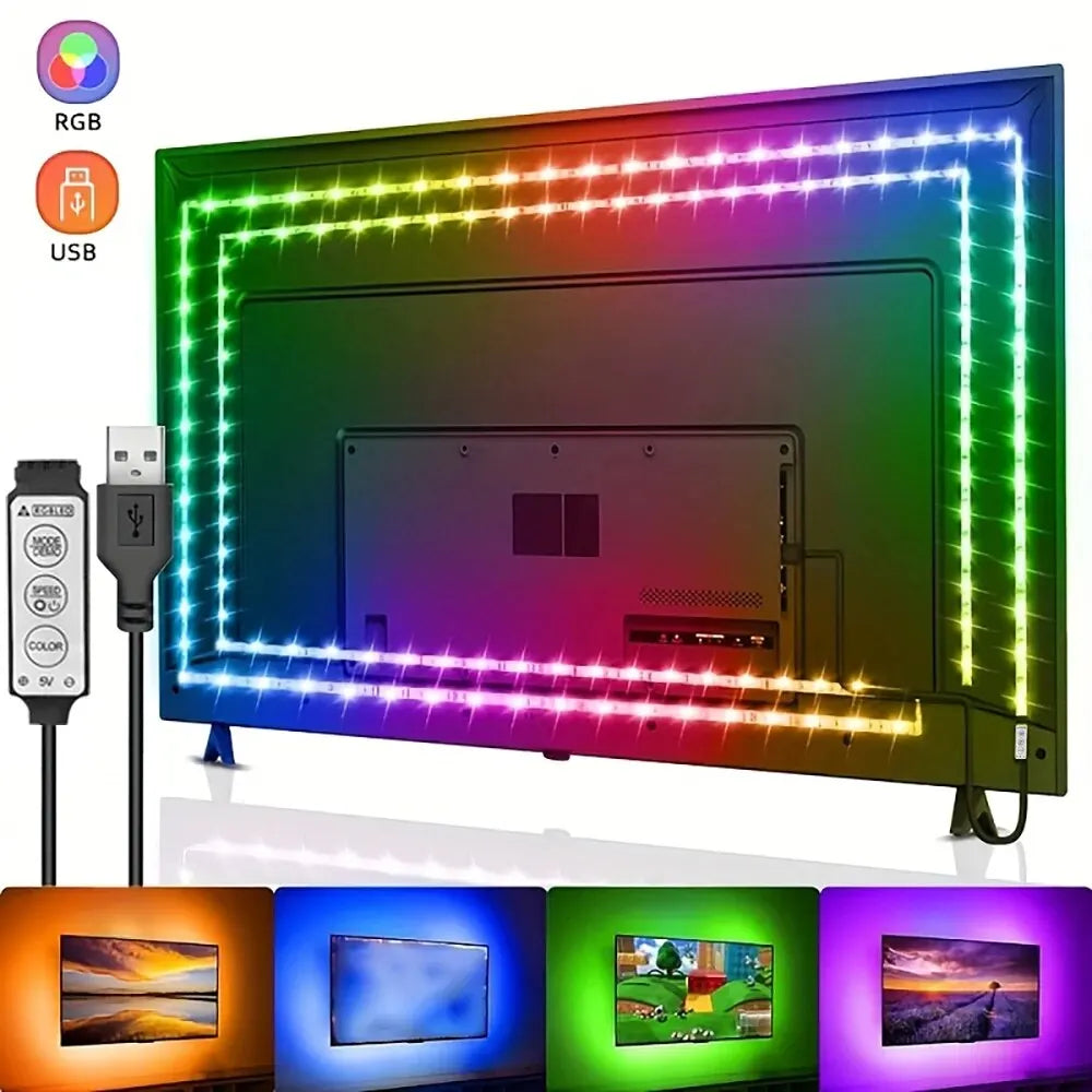 LED-TV-Hintergrundbeleuchtung – RGB USB-LED-Streifen mit 3-Tasten-Steuerung, selbstklebend und flexibel