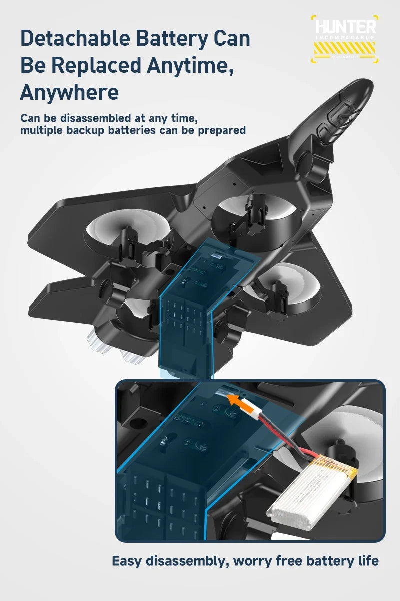 RC Flugzeug mit Fernbedienung und LED Beleuchtung, wiederaufladbares Kampfjet Spielzeug mit Ein Tasten Start und Landung, Stunt Flugzeug für Kinder und Anfänger Indoor Outdoor