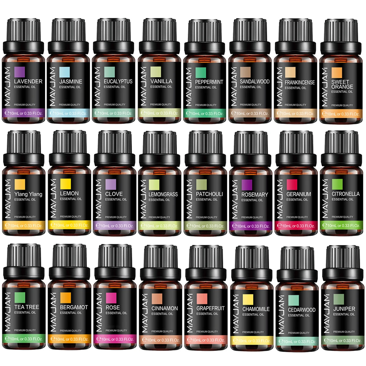 Ätherisches Öl 10 ml – Reines Duftöl für Aromatherapie, Diffuser, Massage & DIY (Lavendel, Jasmin, Eukalyptus, Vanille, Sandelholz, Bergamotte, Rosmarin, Citronella, Zimt)