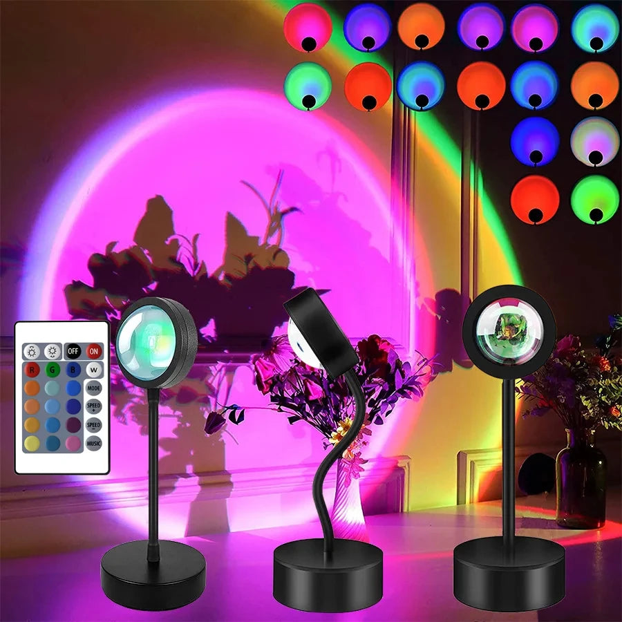Sunset Projector Lamp – LED Sunset Light with 7 Colors, 360 Degree Rotation and USB – Perfect Decorative and Photo Lamp for Home