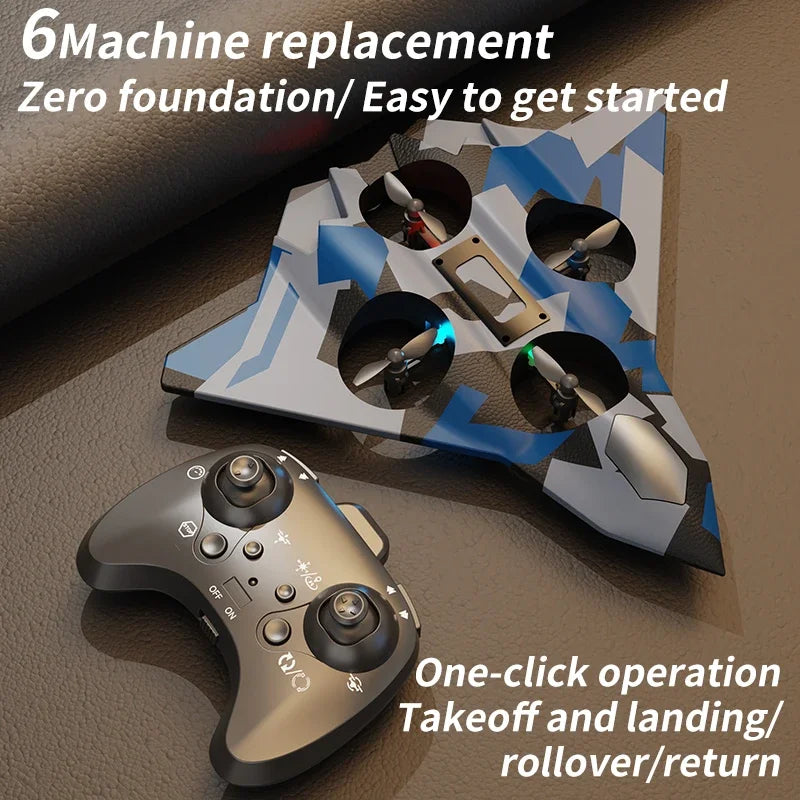 RC Flugzeug mit Fernbedienung und LED Beleuchtung, wiederaufladbares Kampfjet Spielzeug mit Ein Tasten Start und Landung, Stunt Flugzeug für Kinder und Anfänger Indoor Outdoor