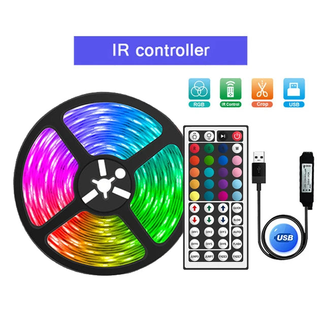RGB LED Lichtstreifen 1–30 m – USB 5V – Bluetooth, WLAN oder 44-Key Fernbedienung – App steuerbar - Musik Sync