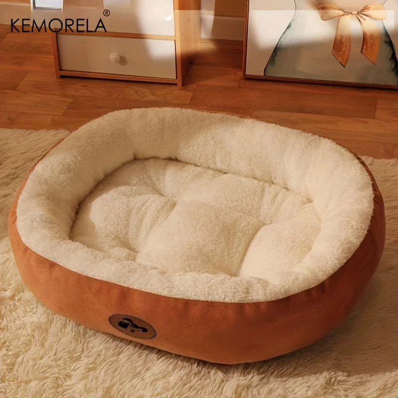 Plush oval pet bed for dogs and cats – Washable, breathable all-season cushion for all sizes